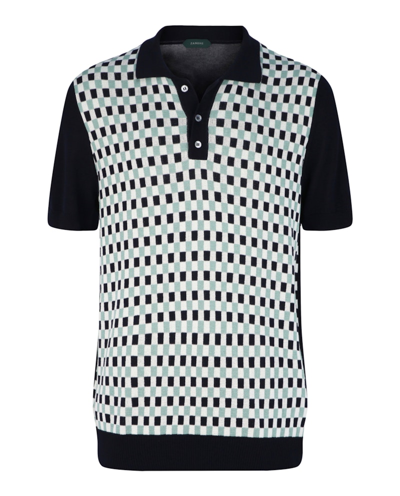 Givenchy Zanone Slim-Fit Geometric Polo Shirt Navy Cream Aqua