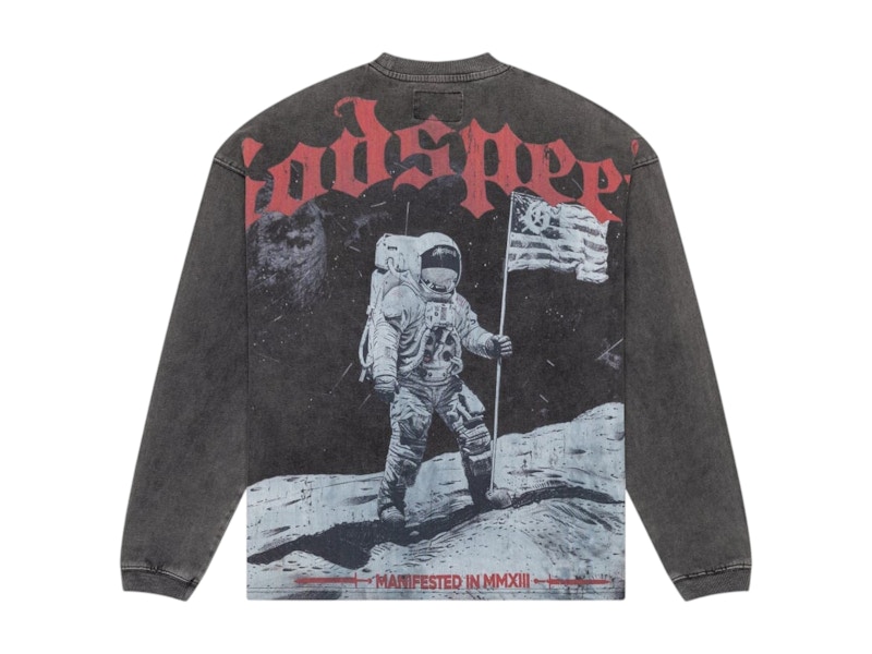Pre-owned Godspeed Men's Apollo 11 (1969) Long Sleeve Tee Shirt In Grey Wash