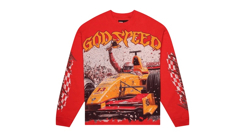 Pre-owned Godspeed Men's F1 Finishline Long Sleeve T-shirt In Red
