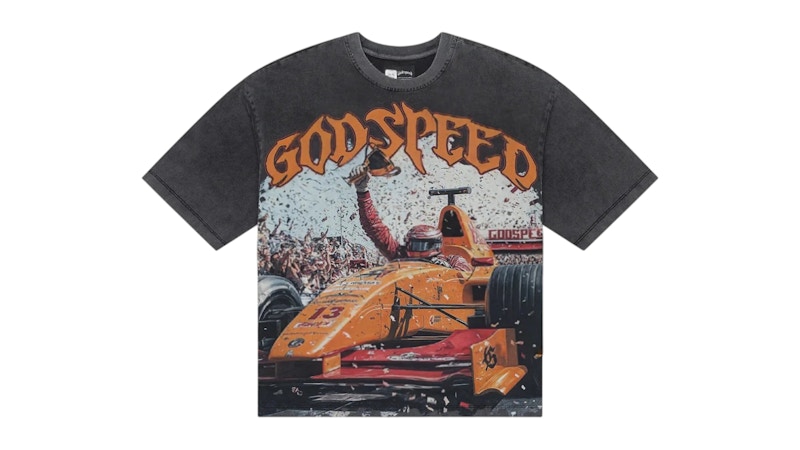 Pre-owned Godspeed Men's F1 Finishline T-shirt In Grey Wash In Gray
