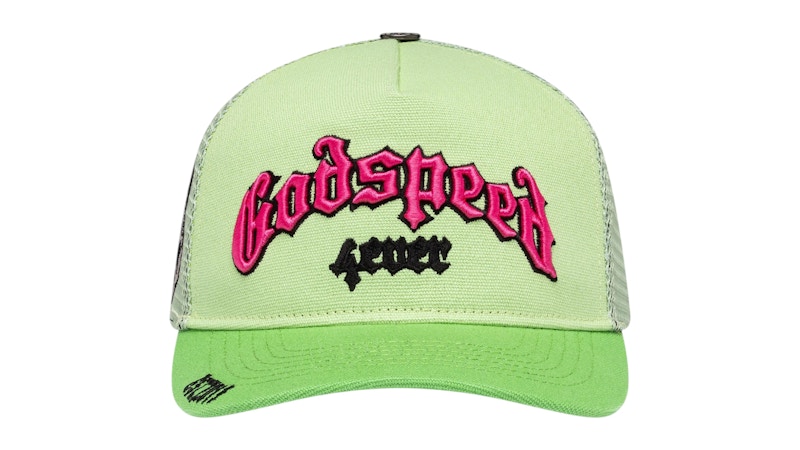 Pre-owned Godspeed Men's Forever Trucker Hat In Lime/pink