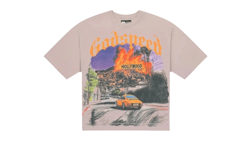 Pre-owned Godspeed Men's Los Scandalous T-shirt In Stone Wash In Gray