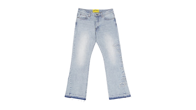 Godspeed OG Logo Flared Denim Stitched Pant Blue