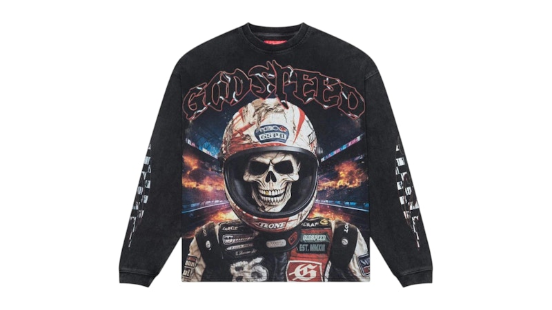 Pre-owned Godspeed Men's Racer Goldie Long Sleeve T-shirt In Wash Gray