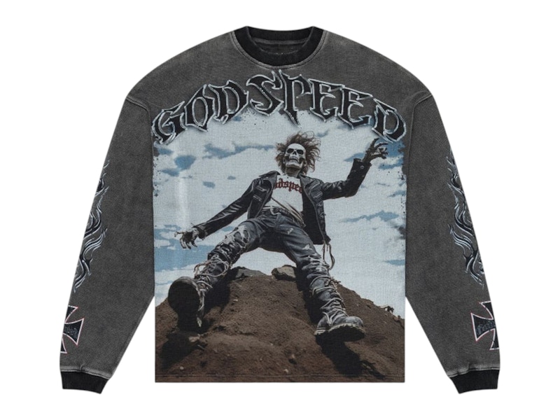 Pre-owned Godspeed Men's  Rocker Long Sleeve T-shirt In Grey Wash In Gray