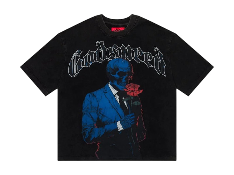 Pre-owned Godspeed Men's Smell The Roses Tee Shirt In Black Wash