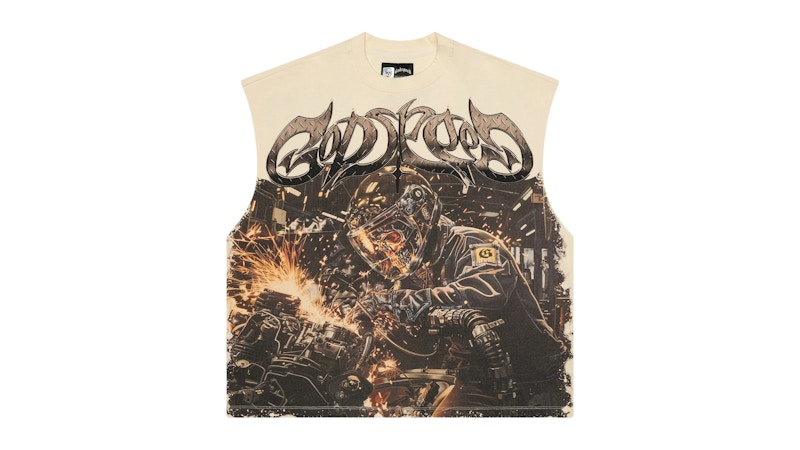 Pre-owned Godspeed Men's  Steel Sharpens Steel Sleeveless Shirt In Bone In Brown