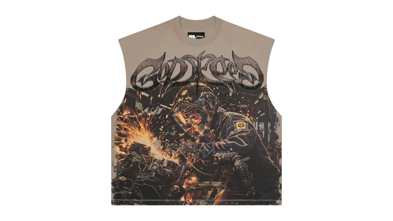 Pre-owned Godspeed Men's  Steel Sharpens Steel Sleeveless Shirt In Slate Grey In Gray