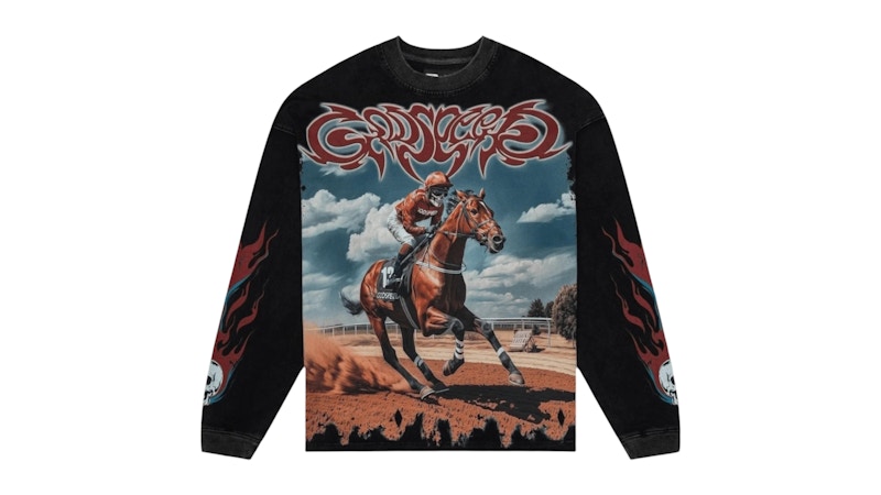 Pre-owned Godspeed Men's  Thoroughbred Long Sleeve T-shirt In Black Wash