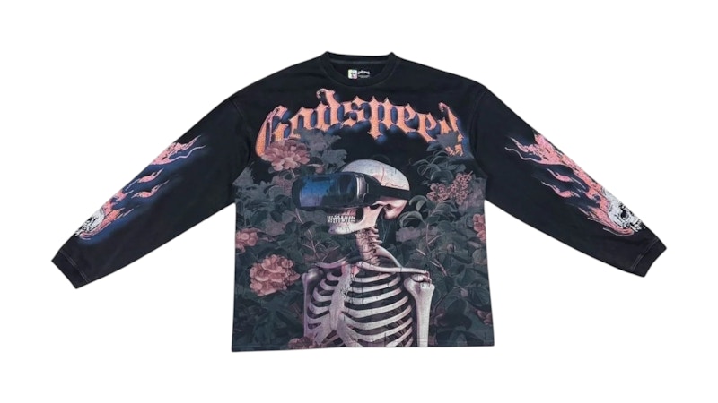 Pre-owned Godspeed Men's Vision Flowers Vvs Long Sleeve T-shirt In Black Wash