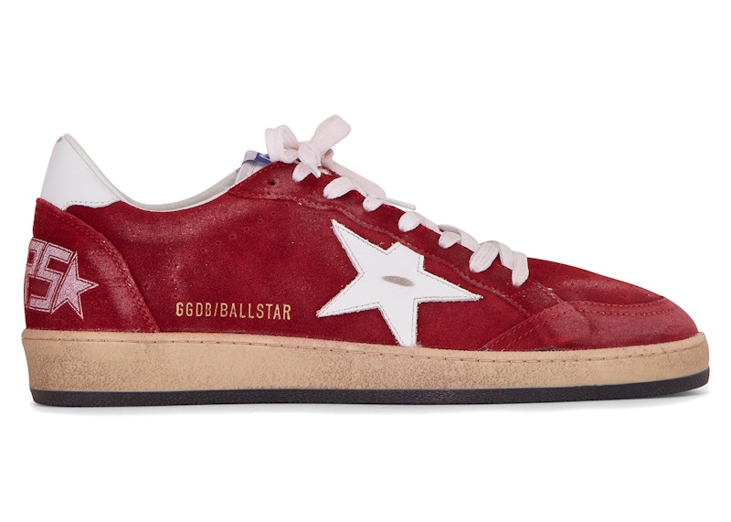 Pre-owned Golden Goose Men's Ball Star Sneakers In Dark Red/white In Multi