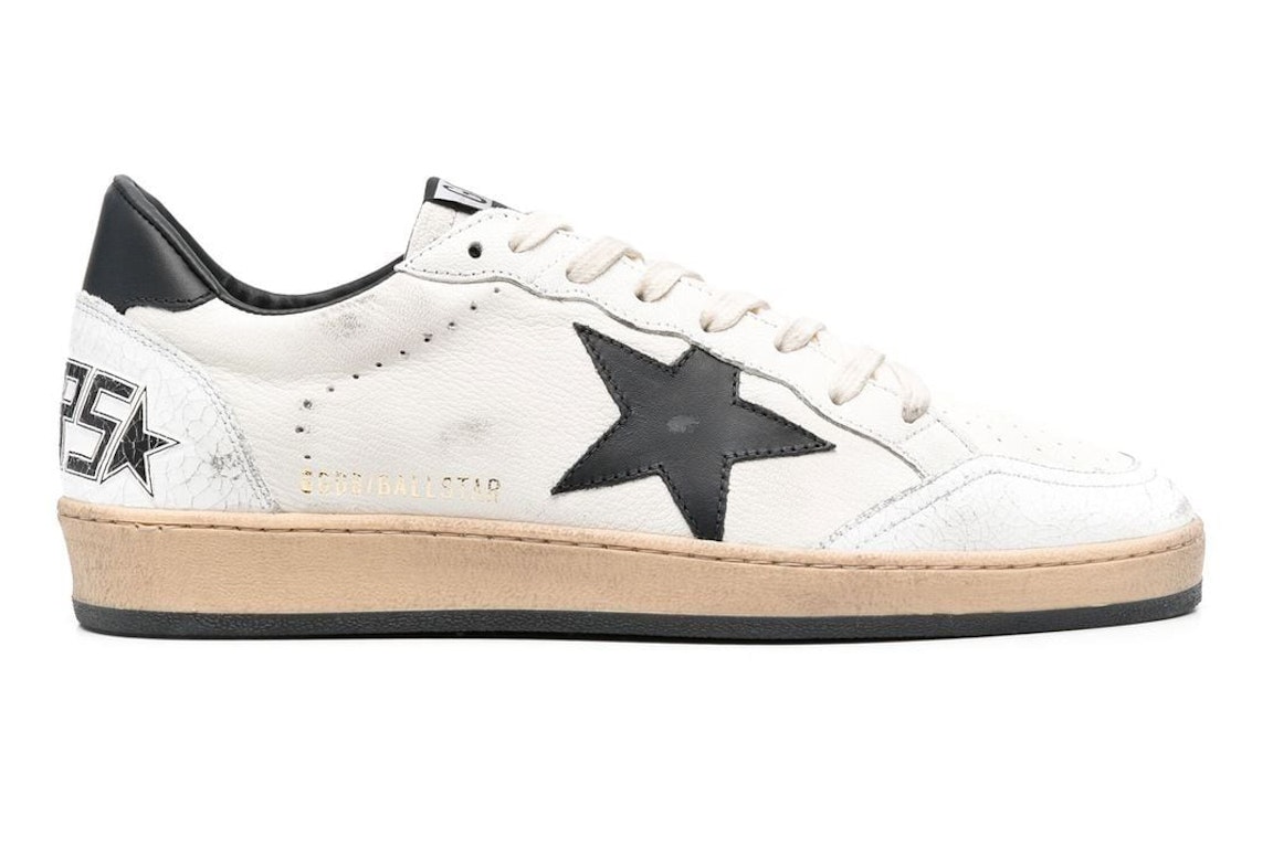 Pre-owned Golden Goose Ball-star Low White Nappa Black Star In White Nappa/black