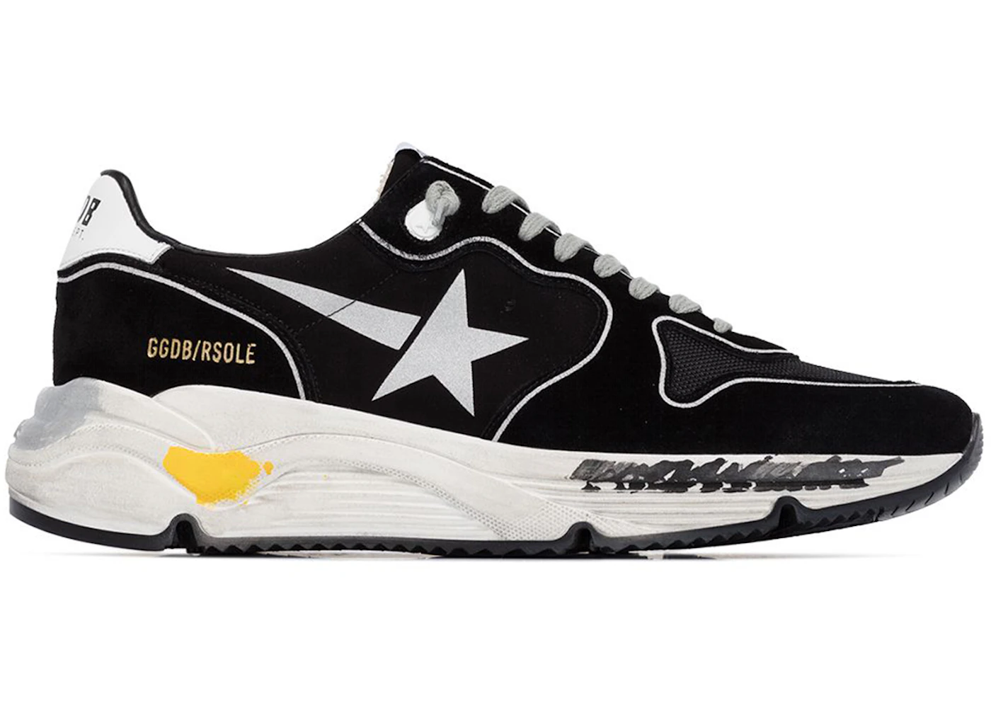 Golden Goose Running Sole Suede Hand-Painted Black Silver White Men's ...