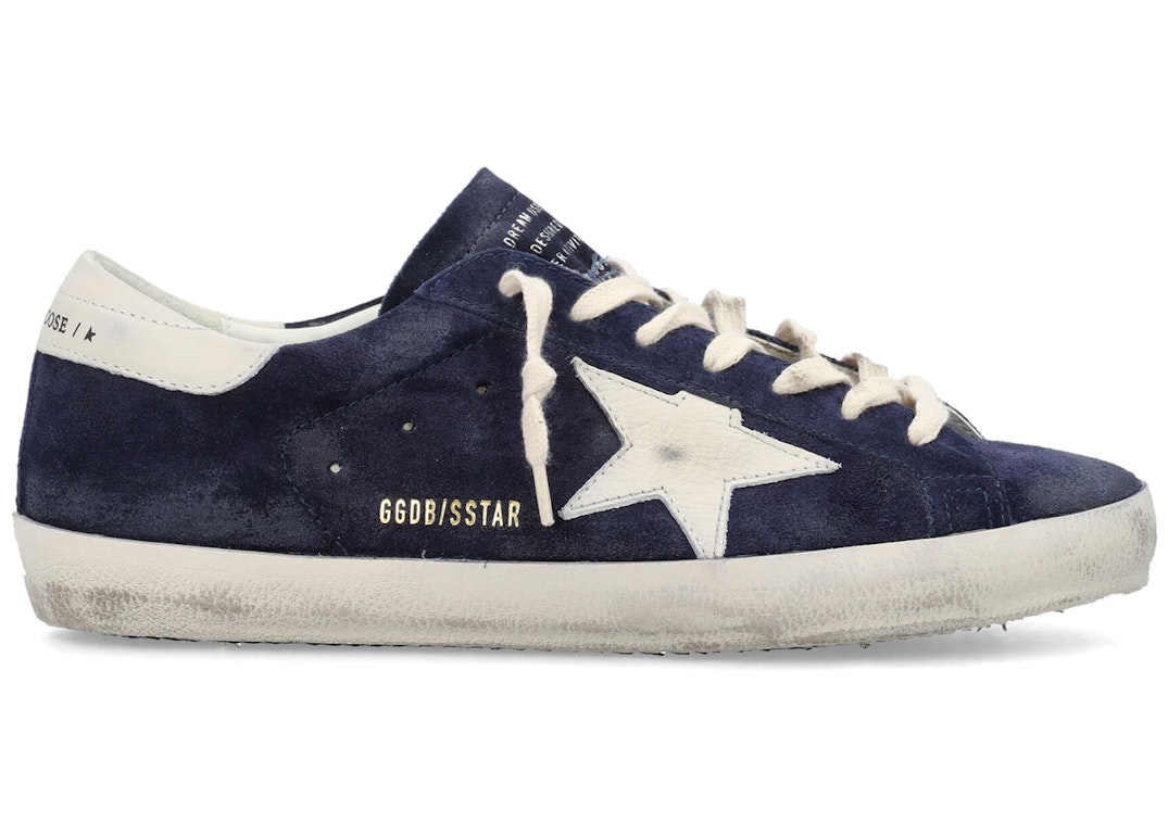 Pre-owned Golden Goose Super-star Navy Suede White In Navy Blue/white