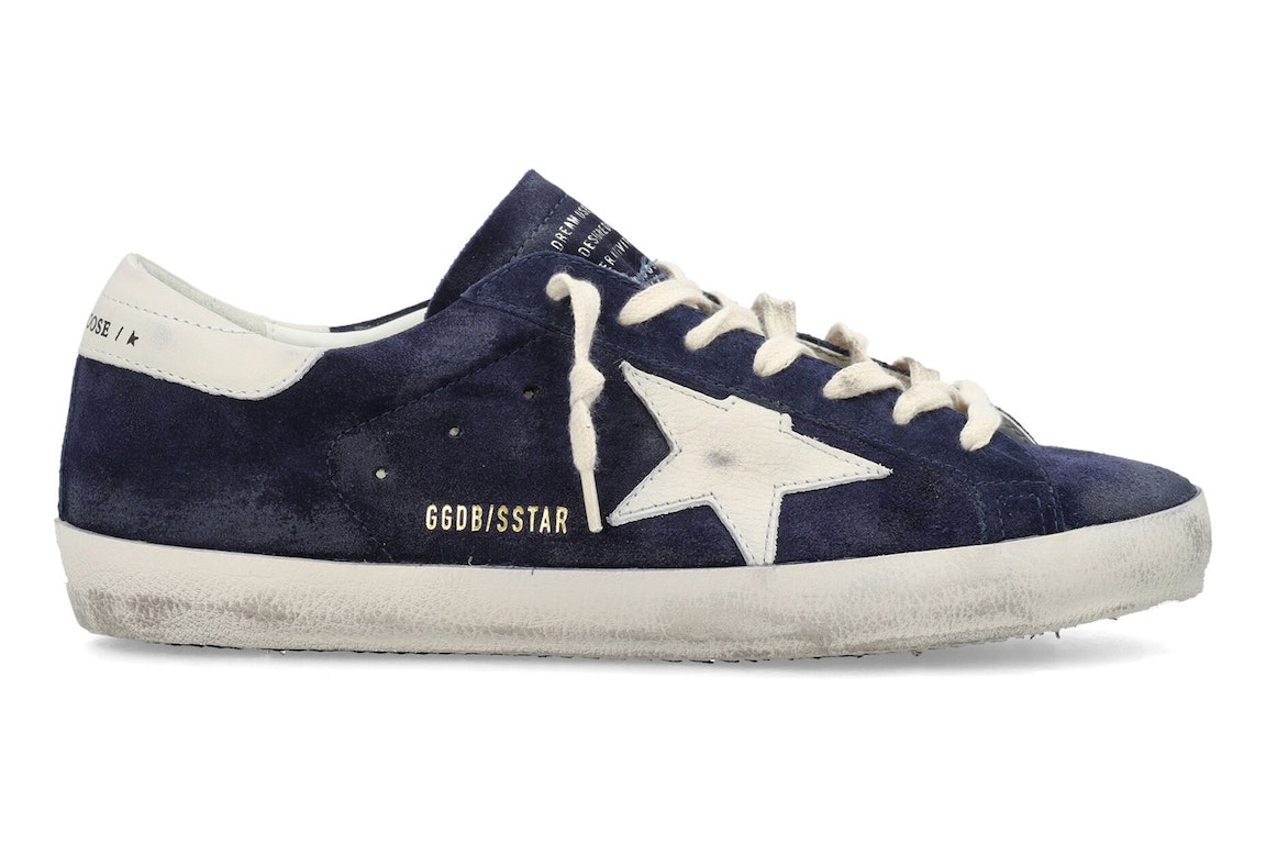 Pre-owned Golden Goose Super-star Navy Suede White In Navy Blue/white