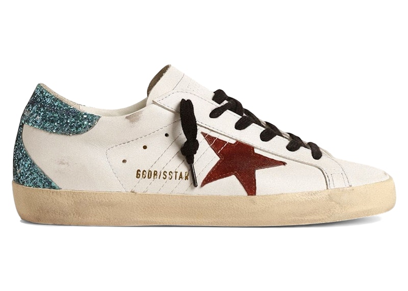 Golden Goose Super-Star White Burgundy Light Blue Glitter