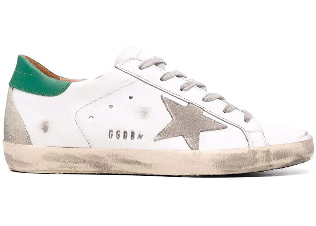 Pre-owned Golden Goose Super-star White Green Grey Suede Patch (women's) In White/green/grey