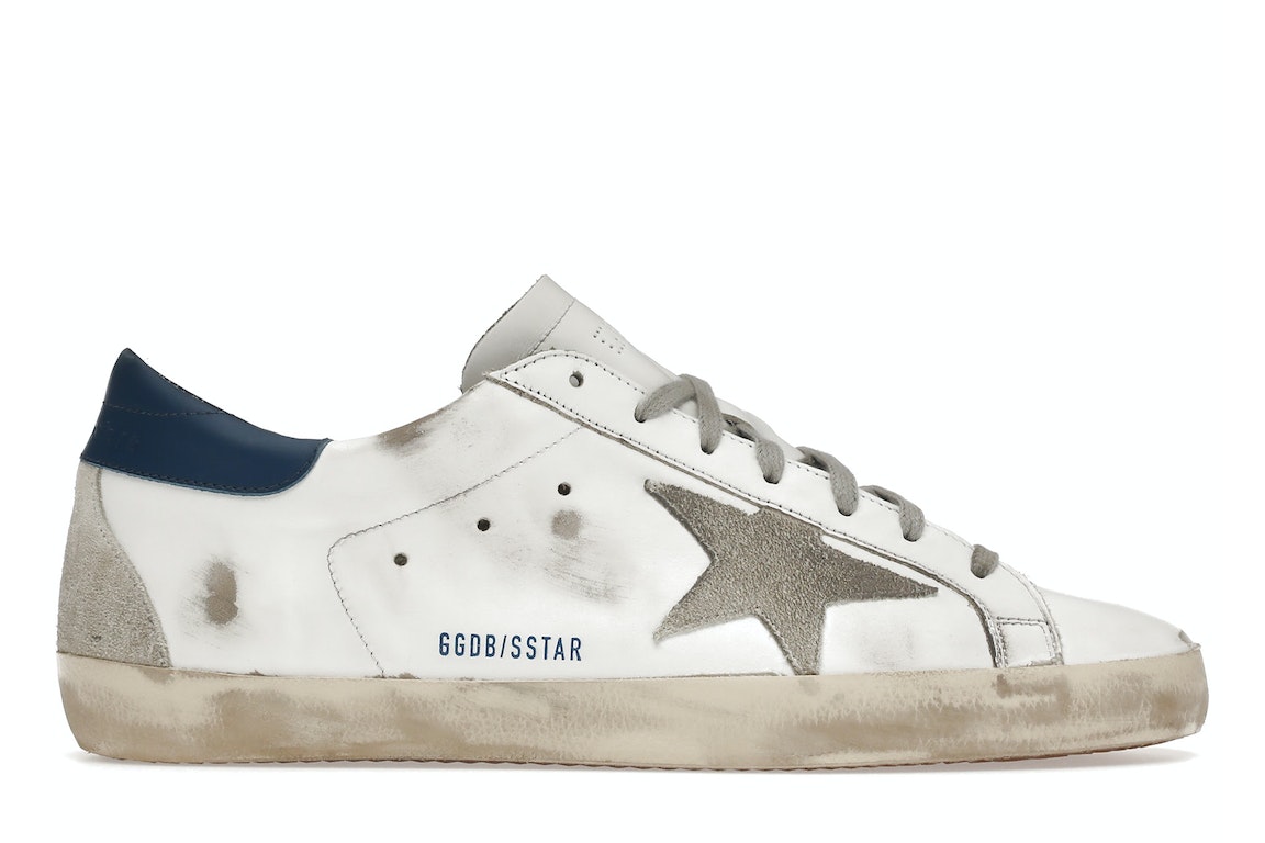 Pre-owned Golden Goose Super-star White Royal Blue Grey Suede Patch In White/royal Blue