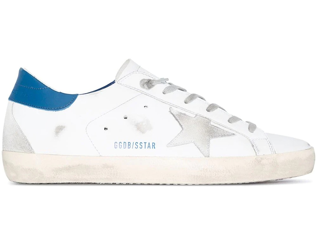 Pre-owned Golden Goose Super-star White Royal Blue Grey Suede Patch (women's) In White/royal Blue