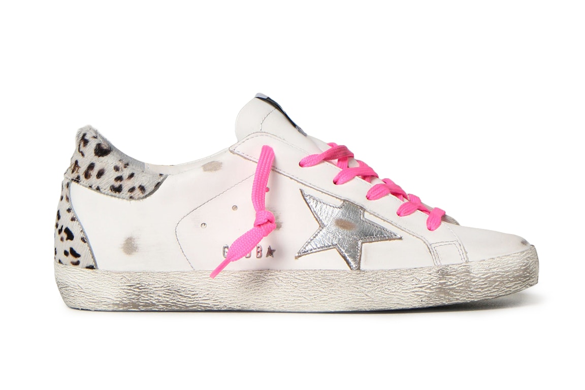 Pre-owned Golden Goose Super Star White Silver Pink Leopard Print (women's) In White/silver/pink