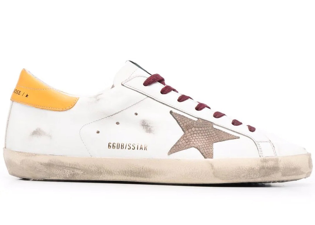 Pre-owned Golden Goose Super-star White Yellow Burgundy Snakeskin Patch In White/yellow/burgundy