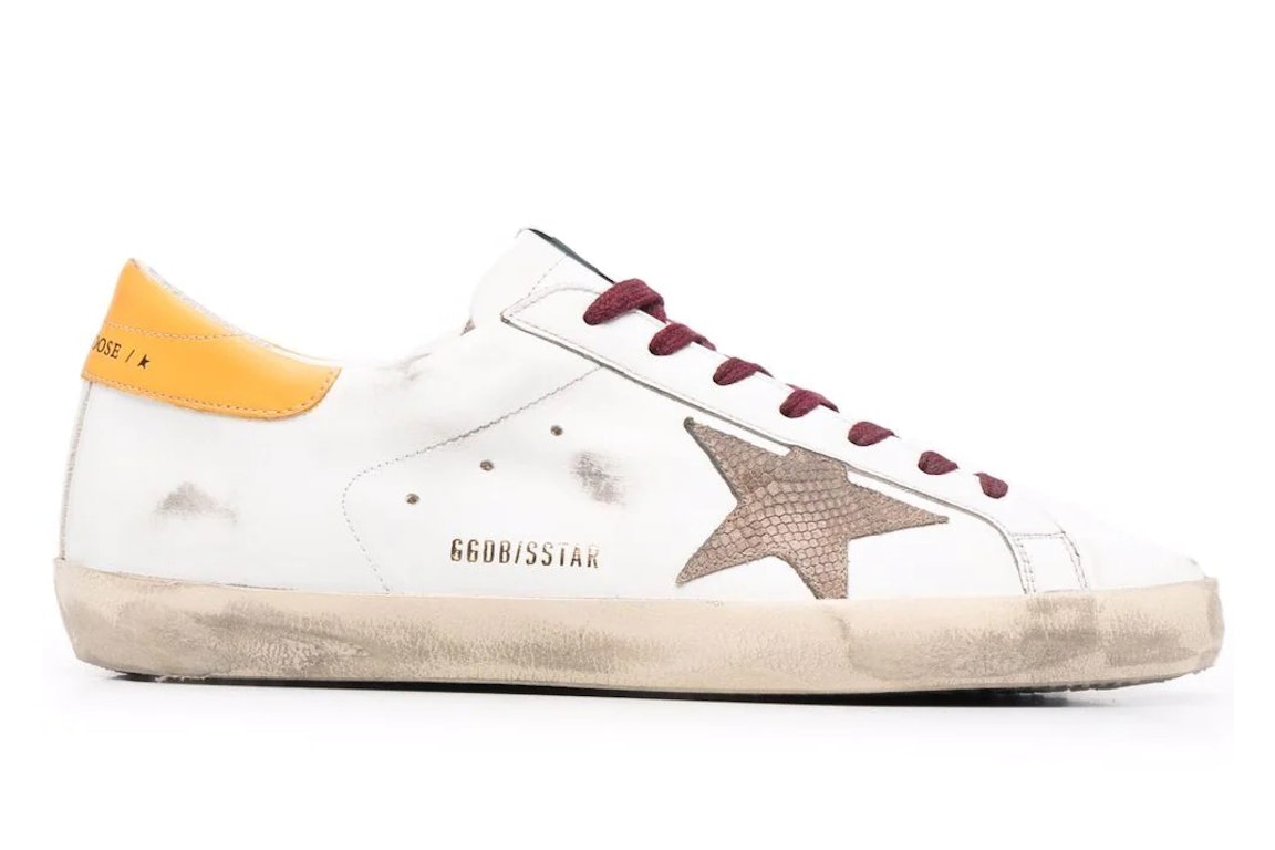 Pre-owned Golden Goose Super-star White Yellow Burgundy Snakeskin Patch In White/yellow/burgundy