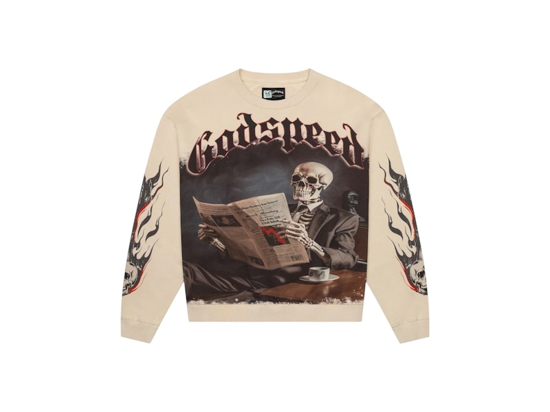 Pre-owned Godspeed Men's  Black Monday Long Sleeve Tee Shirt In Bone In Brown