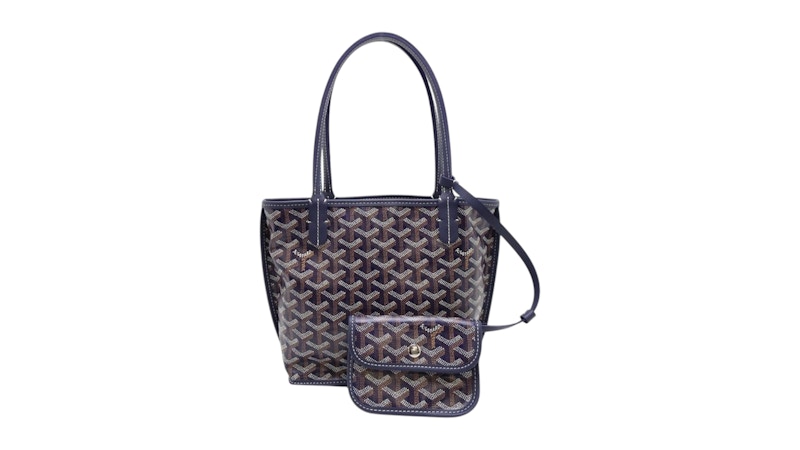 Goyard Anjou Tote Mini Navy Blue in Calfskin/Canvas with Palladium