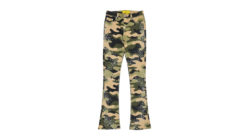 Pre-owned Guapi Men's Pearls Embellished Denim Jean In Camo In Multi