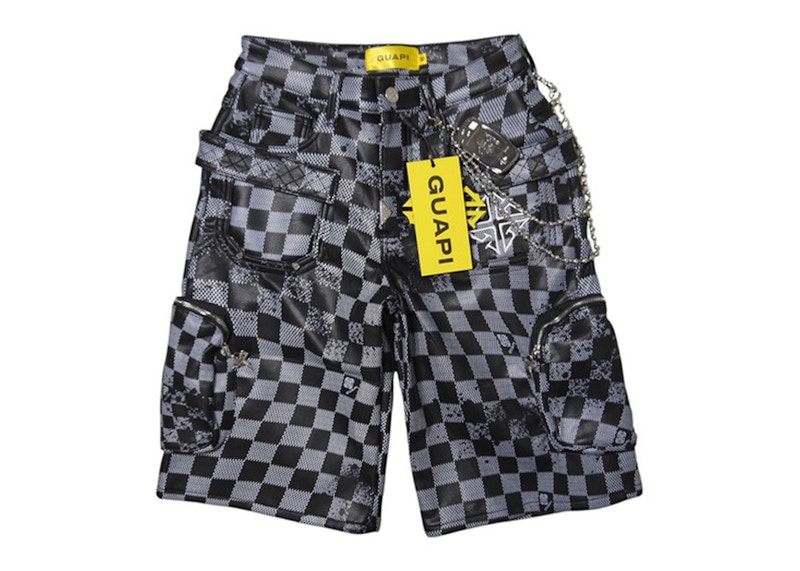 Guapi CheckBoard Leather Shorts Obsidian Black