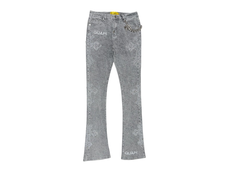 Pre-owned Guapi Men's  Distressed Cross Denim Jean In Smoke Grey In Gray