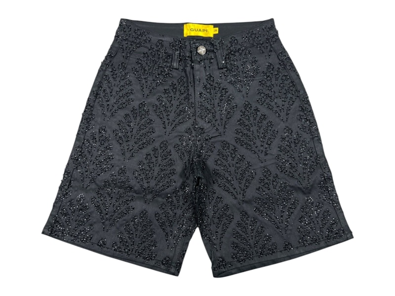 Pre-owned Guapi Men's Embellished Denim Shorts In Black