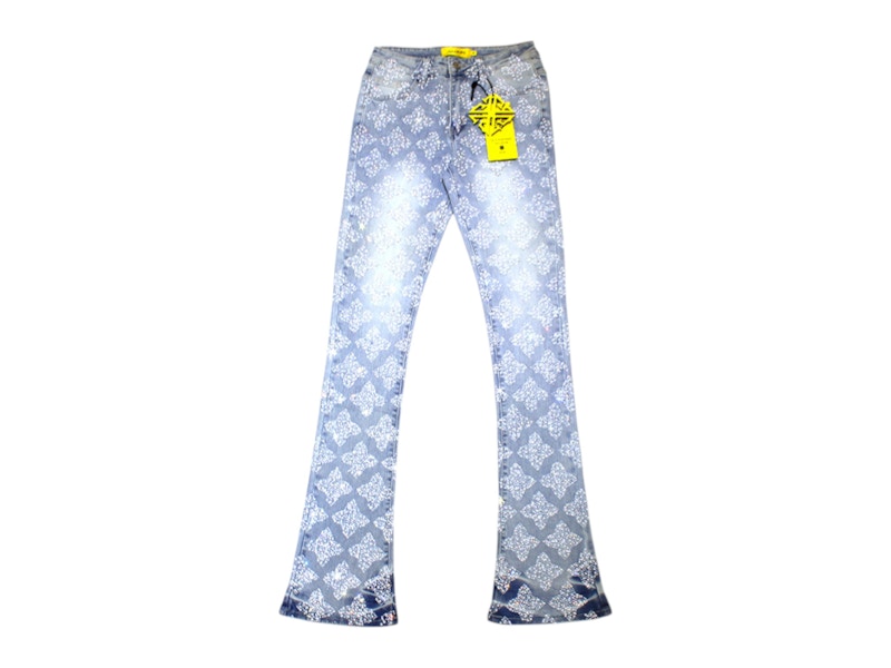 Pre-owned Guapi Men's Embellished Denim V4 Jeans In Aqua Blue