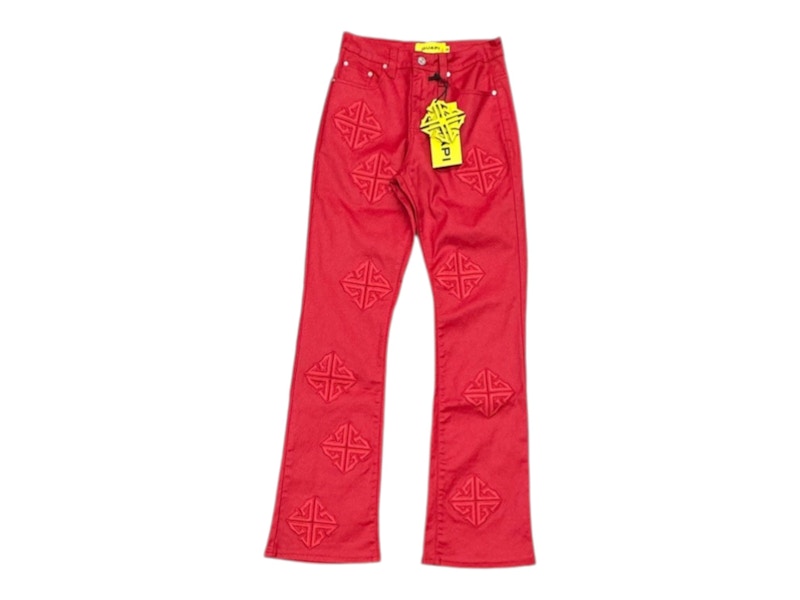 Jeans in denim svasato Guapi Icon rosso cremisi