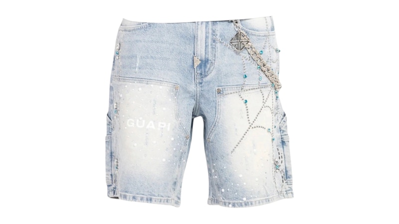 Guapi Spider Denim Shorts Aqua Blue