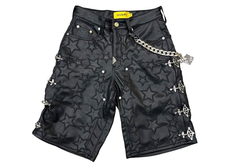 Guapi Stars Leather Shorts Obsidian Black