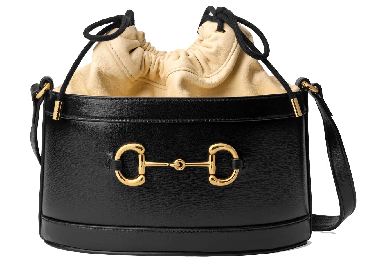 Gucci 1955 Horsebit Bucket Bag Small Black/Butter in Leather with 