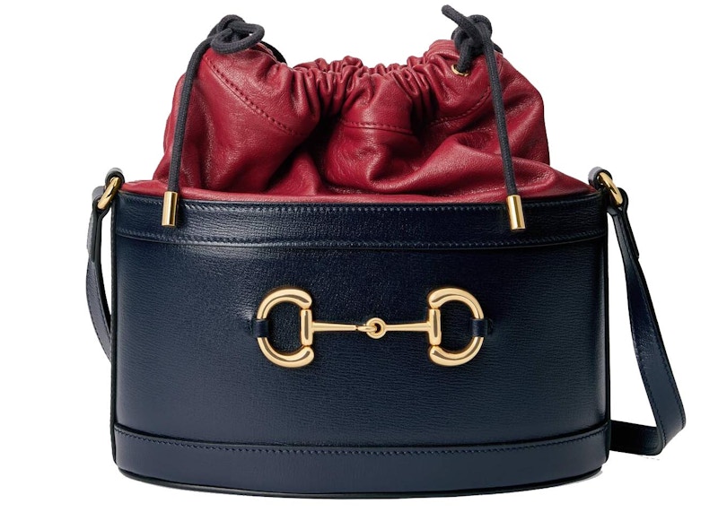 Gucci 1955 Horsebit Bucket Bag Small Blue Red in Leather with