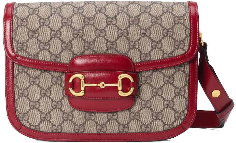 Gucci 1955 Horsebit Shoulder Bag Small Beige/Red in Supreme Canvas with  Gold-tone - US