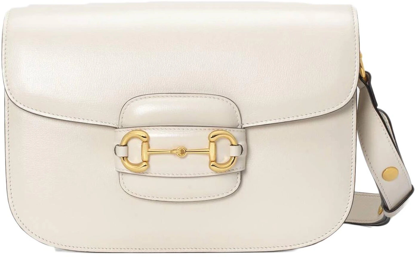 Gucci Horsebit 1955 Retro Gold Buckle Logo Canvas Drawstring Shoulder  Messenger Bag White