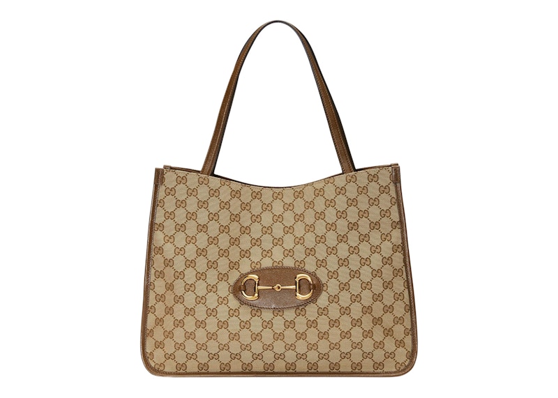 Pre-owned Gucci Women's 1955 Horsebit Tote Bag Gg Supreme In Beige/ebony