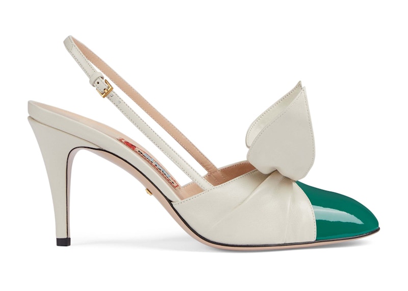 Pre-owned Gucci 85mm Bow Slingback Pumps (women's) Sneakers In White/green