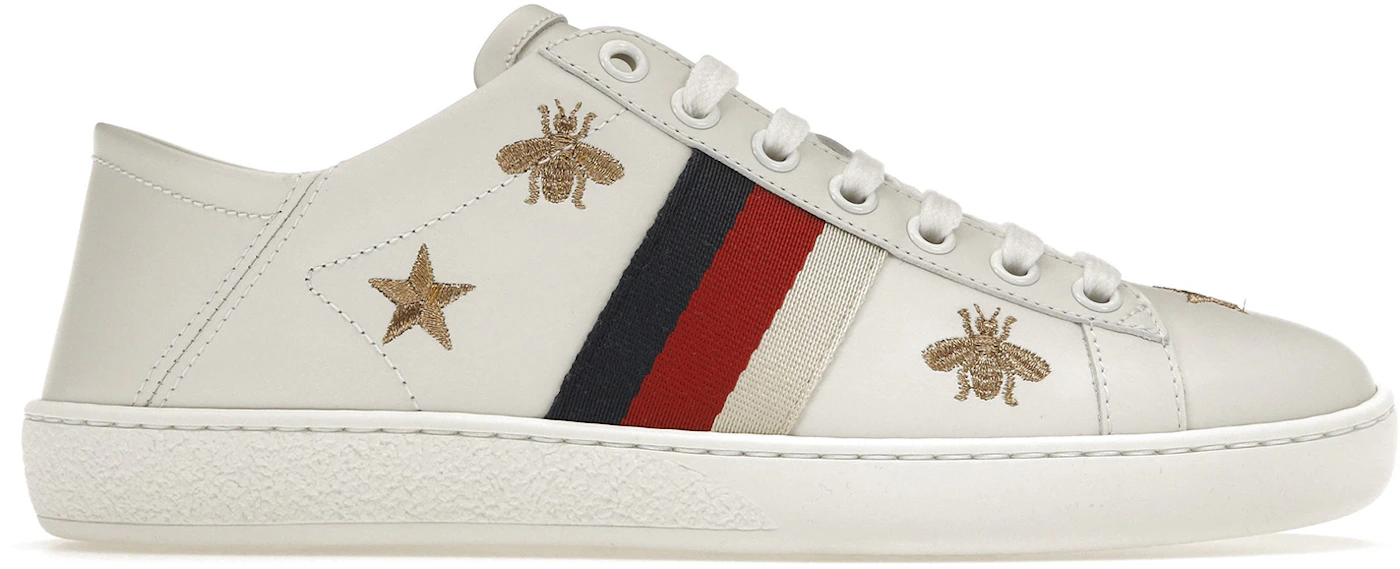 Gucci Women's New Ace Bee Embroidered Sneakers - White - Size 11