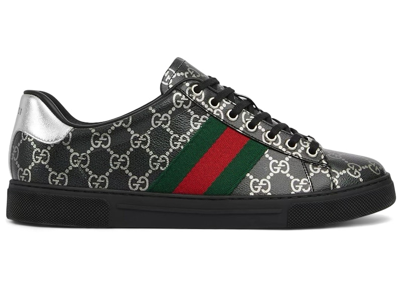 Gucci Ace Black GG Monogram Silver GG Motif Men's - 864587 FAFX6