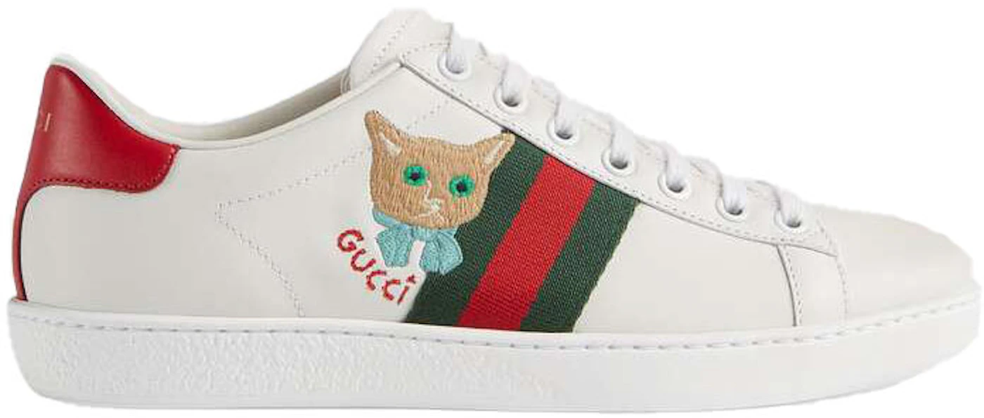 Gucci Women's Ace Sneakers With Cat Print In White