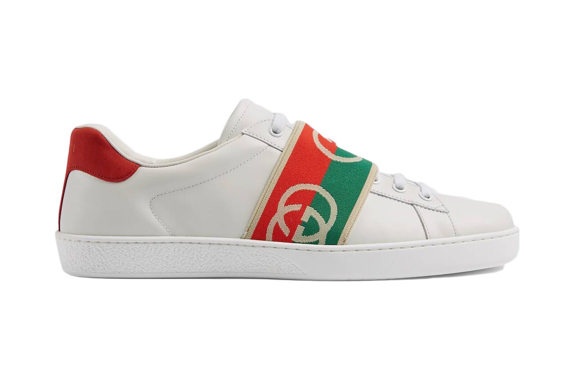 Pre-owned Gucci Ace Elastic Web Interlocking Gg White In White/red/green
