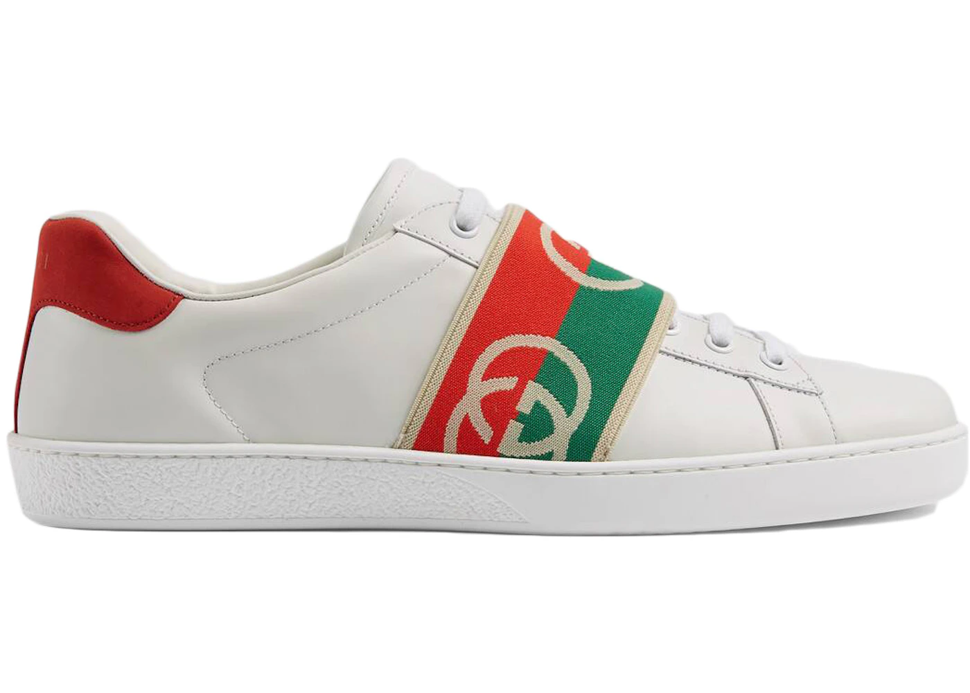 Gucci Ace Banda Elástica Interlock GG Blanco Hombre 643488 1XGF0