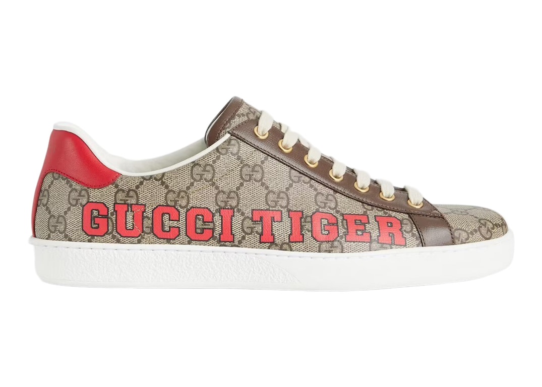 Pre-owned Gucci Ace Gg Tiger In Beige/ebony/red