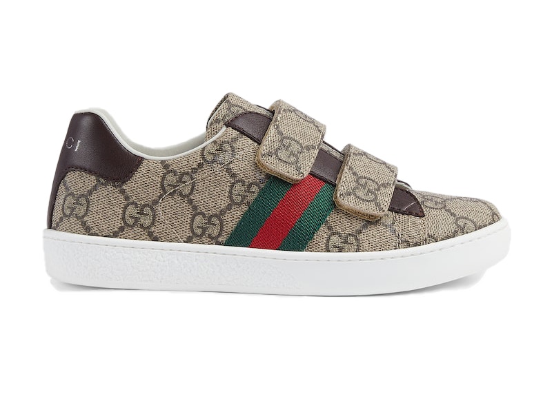 Gucci Ace Strap Sneaker Beige Ebony Kids Beige Ebony US