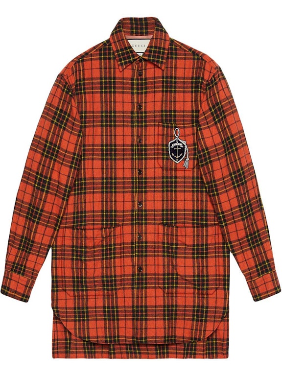 Pre-owned Gucci Anchor Oversize Check Wool Shirt Orange